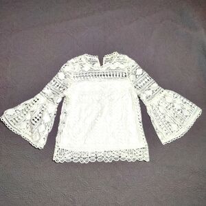 Ellison Crochet Blouse Top Bell Sleeves  Boho Cottagecore Off White Ivory Small